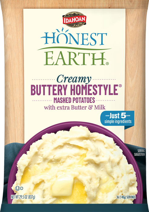 Idahoan® Honest Earth® CREAMY Buttery Homestyle® Mashed Potatoes with extra Butter & Milk, 12/29.5 oz. pchs