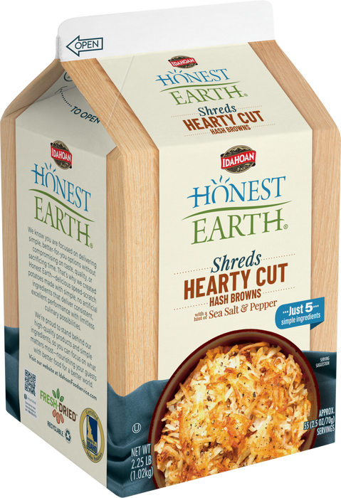 Idahoan® Honest Earth® SHREDS Hearty Cut Hash Brown Shredded Potatoes with a hint of Sea Salt & Pepper, 6/2.25 lb. ctns