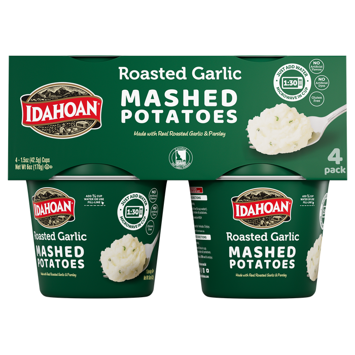 Idahoan® Roasted Garlic Mashed Potatoes Cup, 1.5 oz (4 or 24 count)