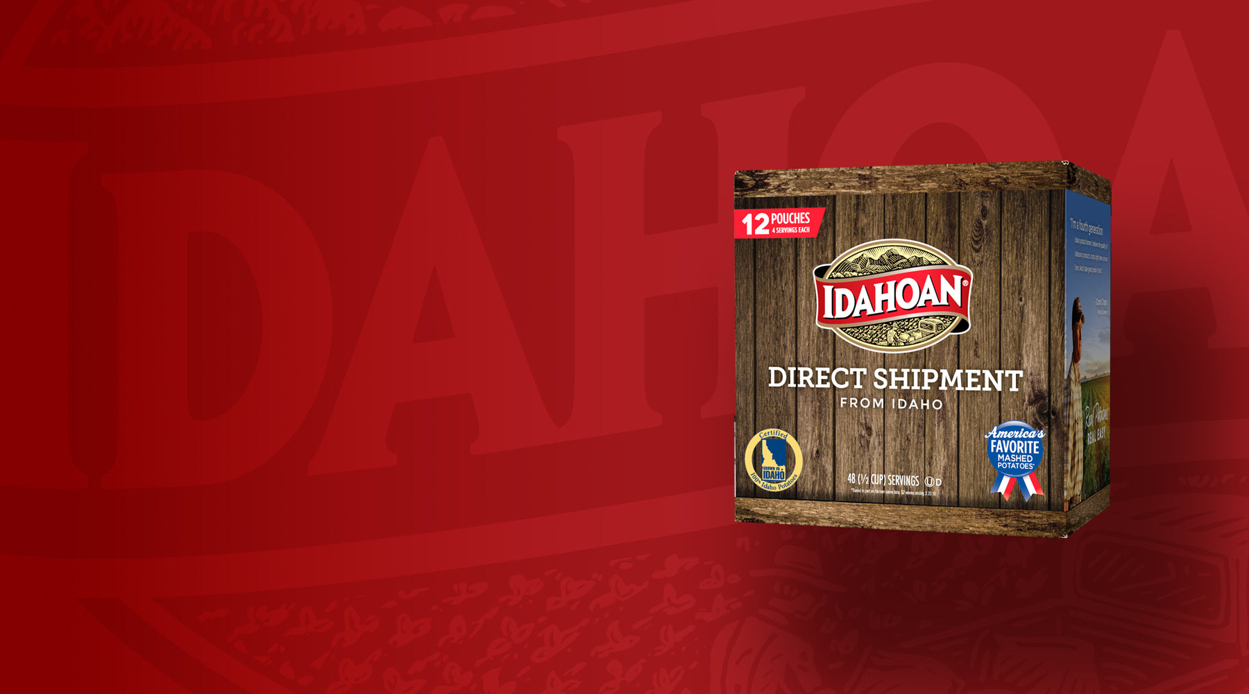 Image of the direct shipment box for a build your own variety pack of Idahoan mashed potatoes