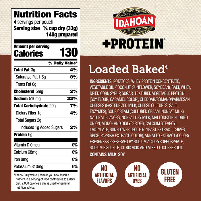 Idahoan Loaded Baked + Protein Mashed Potatoes, 4.6 oz (Pack of 10)