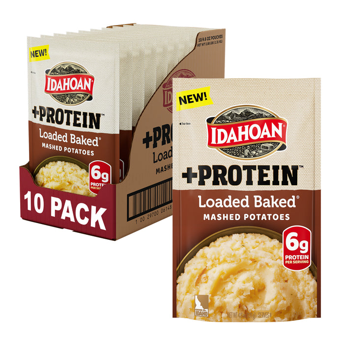 Idahoan Loaded Baked + Protein Mashed Potatoes, 4.6 oz (Pack of 10)