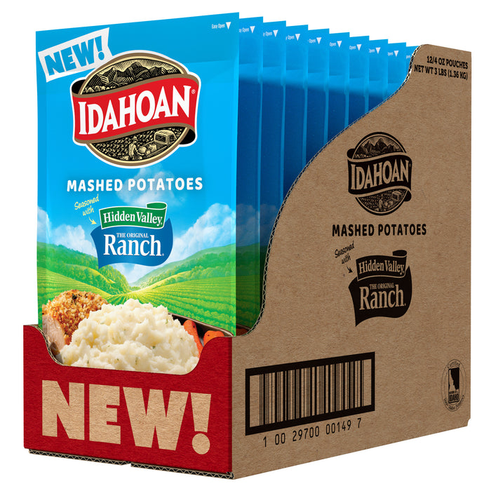 Open Case image of Idahoan® Mashed Potatoes seasoned with Hidden Valley® Original Ranch®