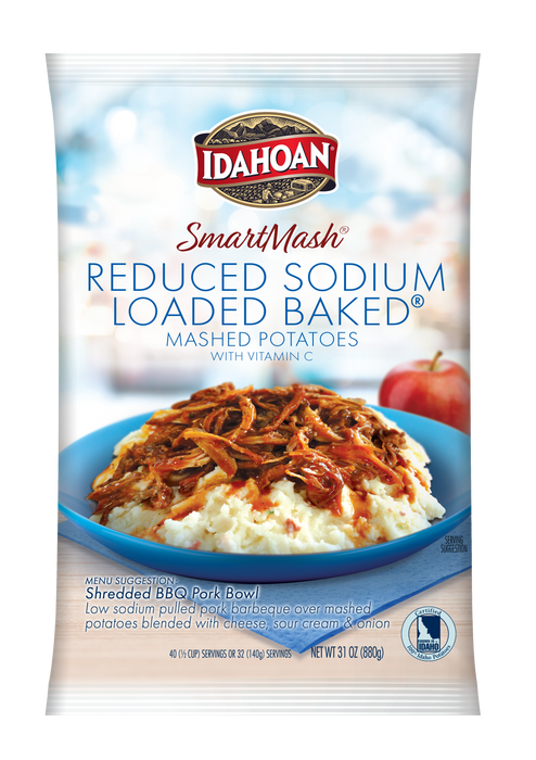 Front of pouch image of Idahoan® SMARTMASH® Reduced Sodium Loaded Baked® Mashed Potatoes with Vit C