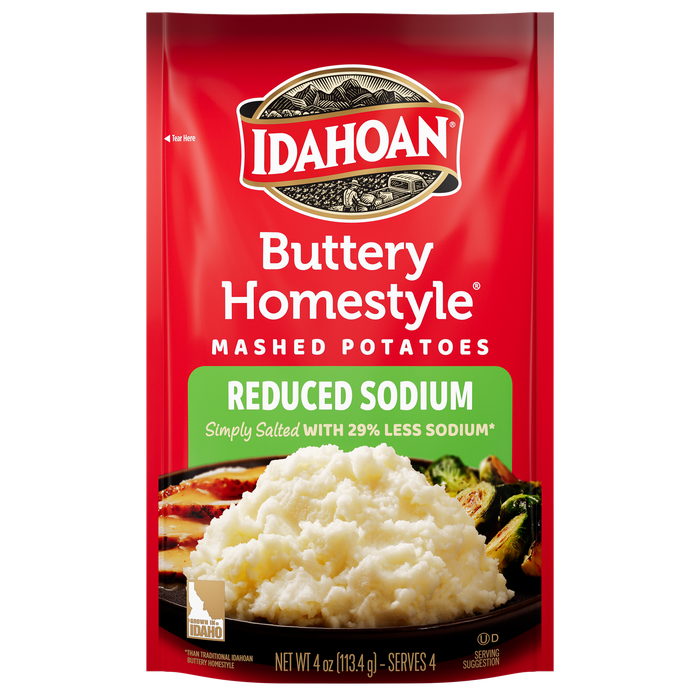 Idahoan® Buttery Homestyle® Reduced Sodium Mashed Potatoes, 4 oz (Pack of 12)