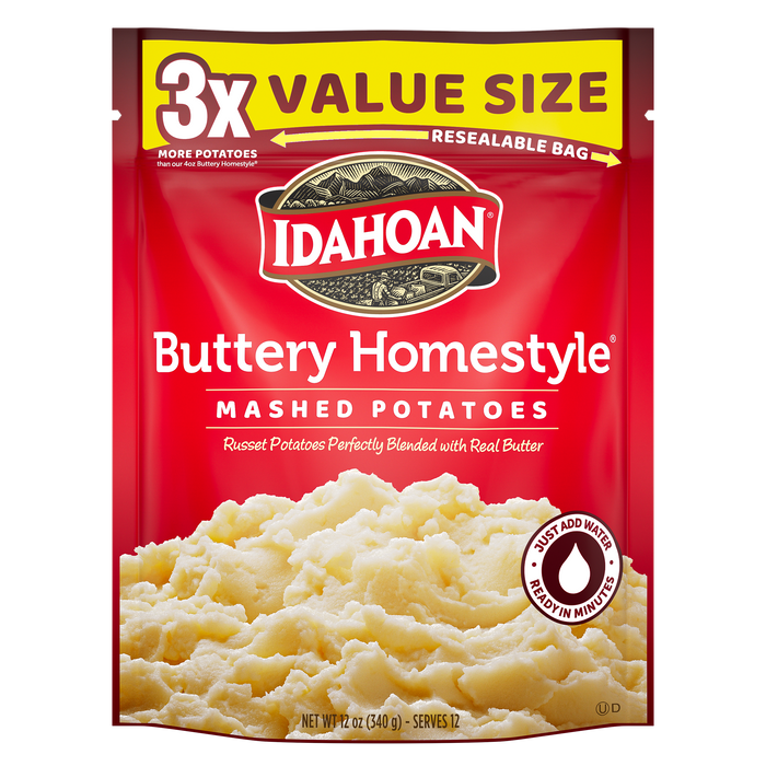 Idahoan Buttery Homestyle Mashed Potatoes Value Size, 12 oz (Pack of 8)
