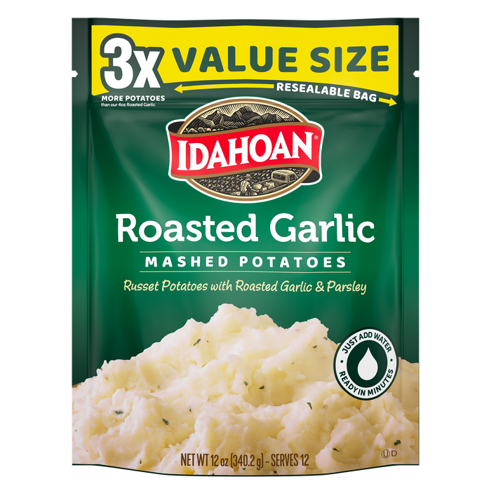 Idahoan Roasted Garlic Mashed Potatoes Value Size, 12 oz (Pack of 8)