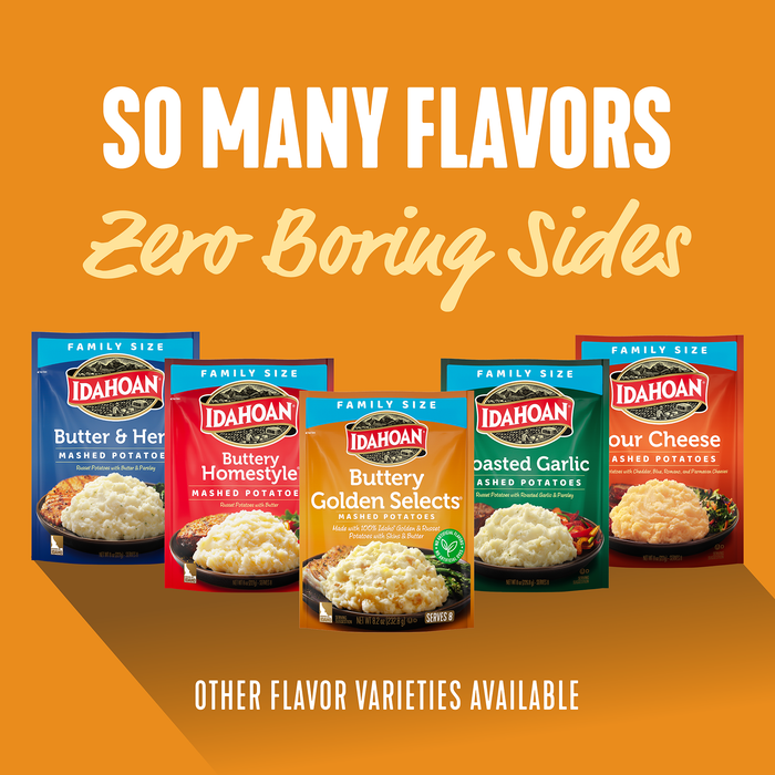 Idahoan® Buttery Golden Selects Mashed Potatoes Family Size, 8.2 oz (Pack of 8)
