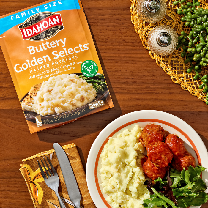 Idahoan® Buttery Golden Selects Mashed Potatoes Family Size, 8.2 oz (Pack of 8)