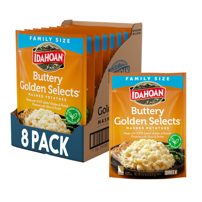 Idahoan® Buttery Golden Selects Mashed Potatoes Family Size, 8.2 oz (Pack of 8)