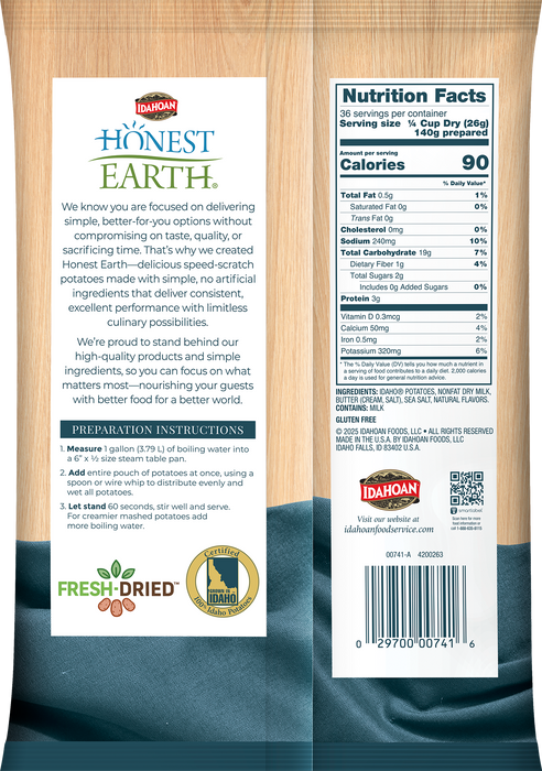 Idahoan® Honest Earth® CREAMY Buttery Homestyle® Mashed Potatoes with extra Butter & Milk, 12/29.5 oz. pchs