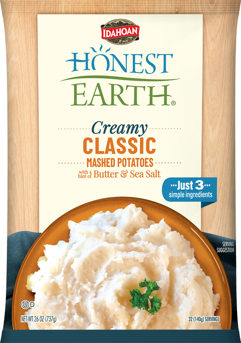 Idahoan® Honest Earth® CREAMY Mashed Potatoes with a hint of Butter & Sea Salt, 12/26 oz. pchs