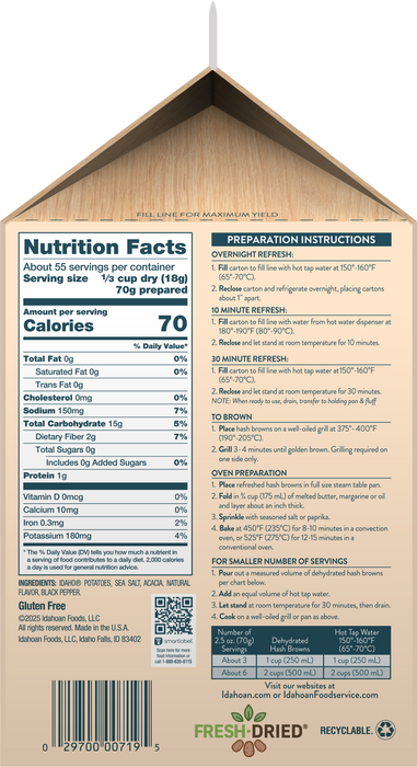 Idahoan® Honest Earth® SHREDS Hearty Cut Hash Brown Shredded Potatoes with a hint of Sea Salt & Pepper, 6/2.25 lb. ctns