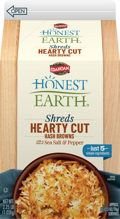 Idahoan® Honest Earth® SHREDS Hearty Cut Hash Brown Shredded Potatoes with a hint of Sea Salt & Pepper, 6/2.25 lb. ctns
