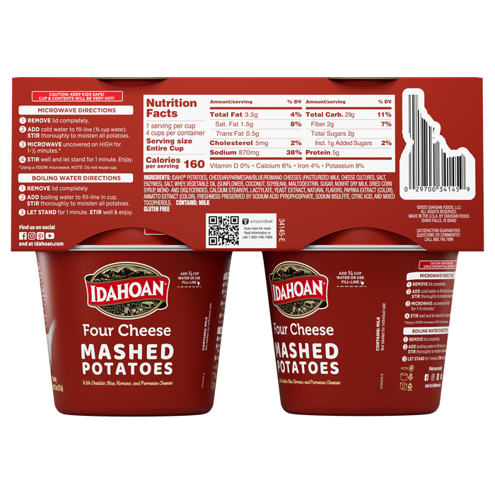 Idahoan Four Cheese Mashed Potatoes Cup 1.5oz 4 or 24 count