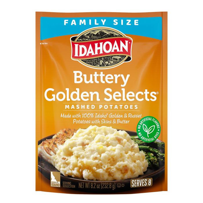 Idahoan® Buttery Golden Selects Mashed Potatoes Family Size, 8.2 oz (Pack of 8)