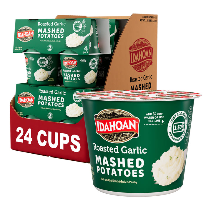 Idahoan® Roasted Garlic Mashed Potatoes Cup, 1.5 oz (4 or 24 count)