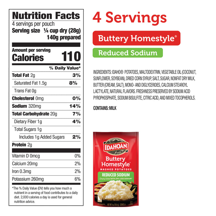 Idahoan® Buttery Homestyle® Reduced Sodium Mashed Potatoes, 4 oz (Pack of 12)