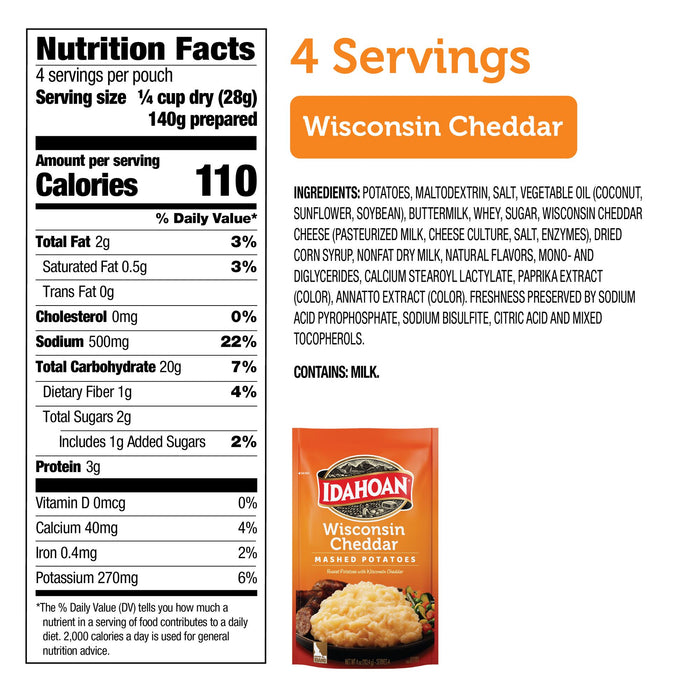 Idahoan Wisconsin Cheddar Mashed, 4 oz (Single Pouch)