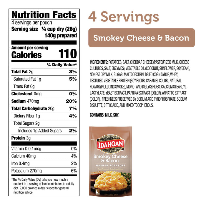 Idahoan® Smokey Cheese & Bacon Mashed Potatoes, 4 oz (Pack of 12)