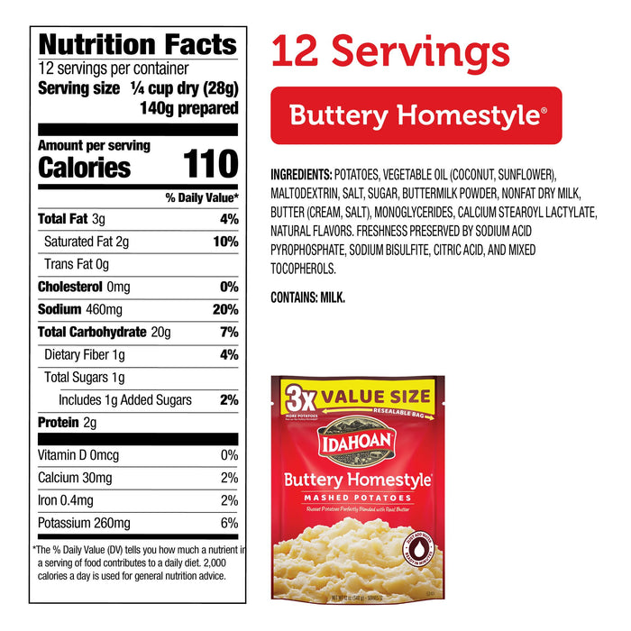 Idahoan® Buttery Homestyle® Mashed Potatoes Value Size, 12 oz (Pack of 8)