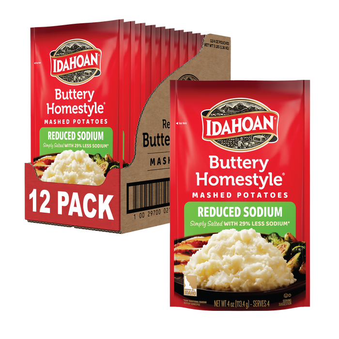 Idahoan® Buttery Homestyle® Reduced Sodium Mashed Potatoes, 4 oz (Pack of 12)