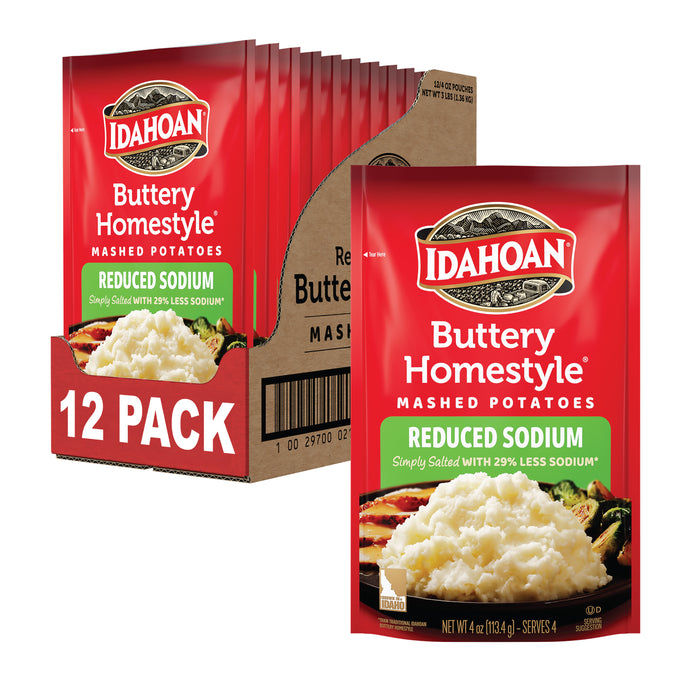 Idahoan® Buttery Homestyle® Reduced Sodium Mashed Potatoes, 4 oz (Pack of 12)