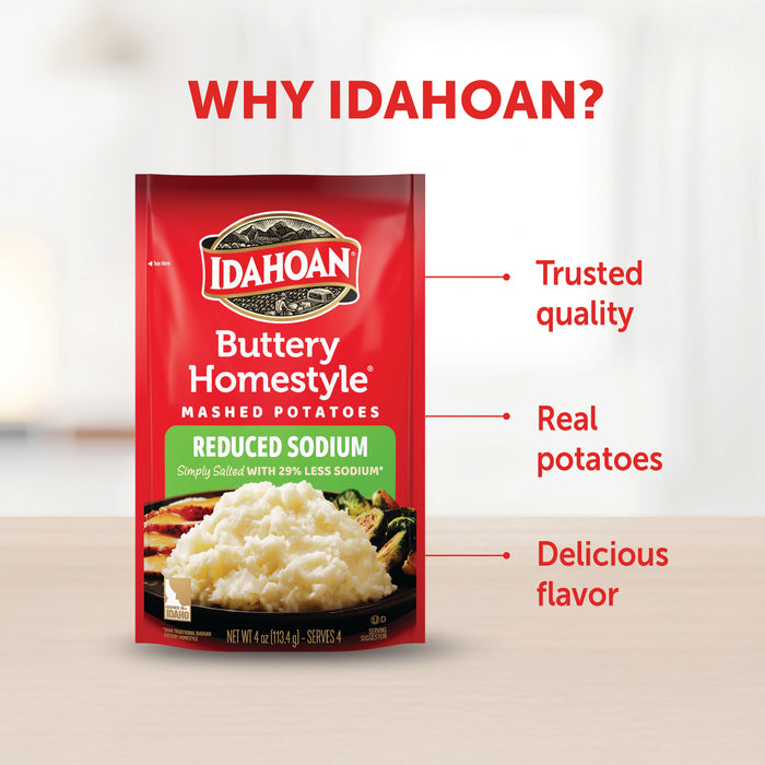Idahoan® Buttery Homestyle® Reduced Sodium Mashed Potatoes, 4 oz (Pack of 12)