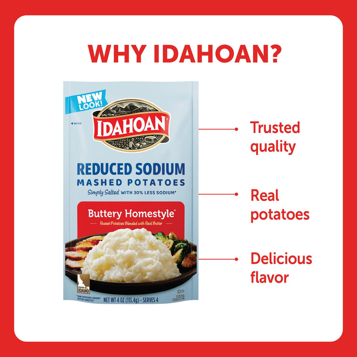 Idahoan® Buttery Homestyle® Reduced Sodium Mashed Potatoes, 4 oz (Pack of 12)