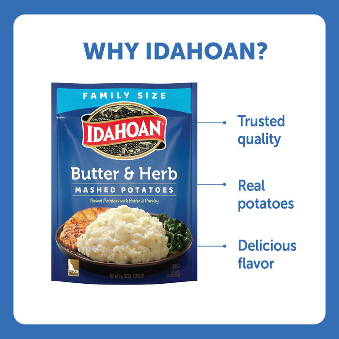 Idahoan® Butter & Herb Mashed Potatoes Family Size, 8 oz (Pack of 8)