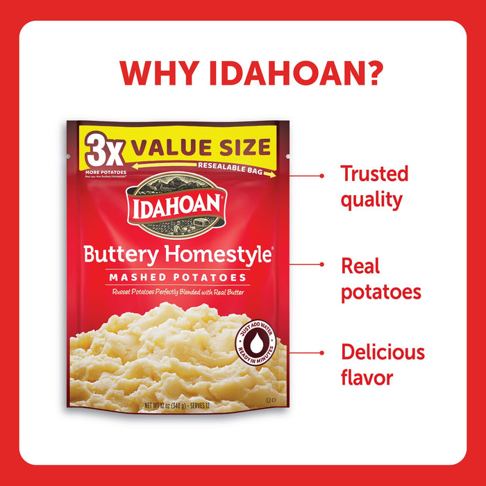 Idahoan® Buttery Homestyle® Mashed Potatoes Value Size, 12 oz (Pack of 8)