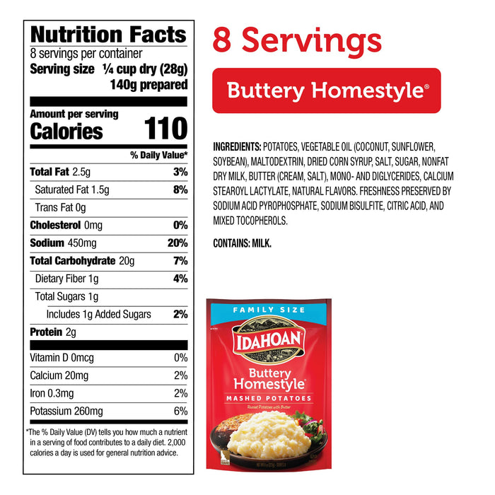 Idahoan® Buttery Homestyle® Mashed Potatoes Family Size, 8 oz (Pack of 8)