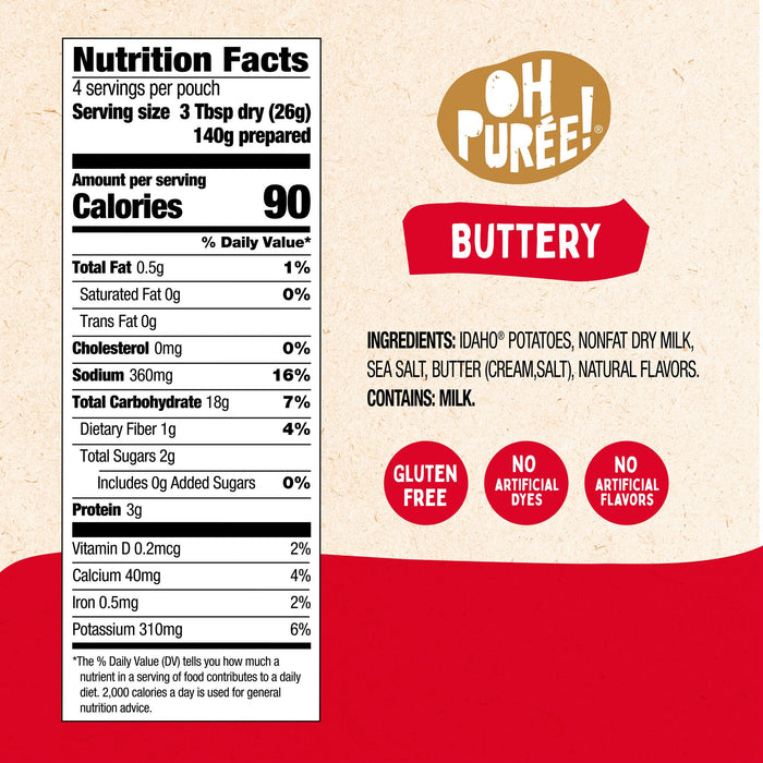 OH PURÉE! Buttery Mashed Potatoes, 4 servings, 3.6 oz, (Pack of 12)