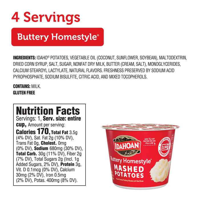 Idahoan Buttery Homestyle® Mashed Potatoes Cup, 1.5oz (4, 10, or 24 count)