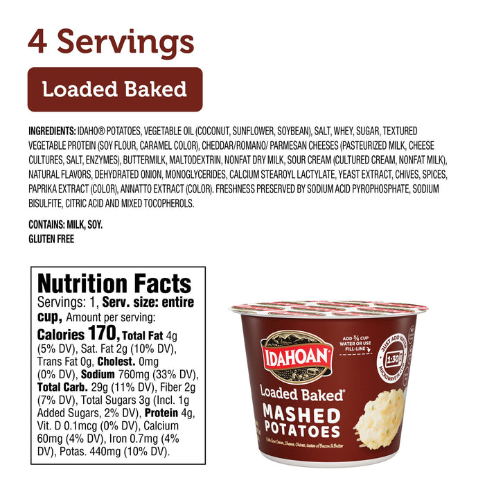 Idahoan Loaded Baked Mashed Potatoes Cup, 1.5 oz (4 or 24 count)