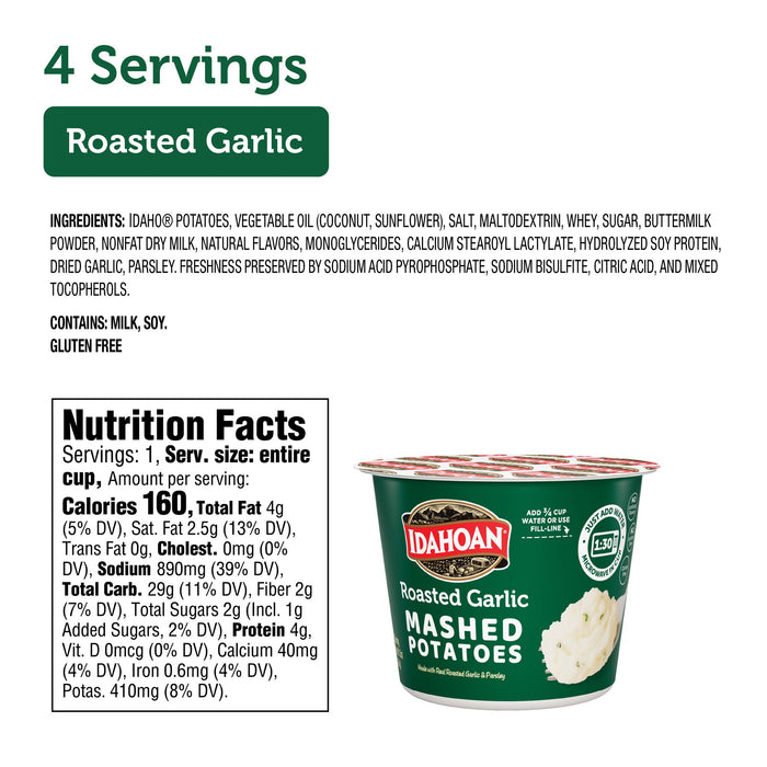 Idahoan® Roasted Garlic Mashed Potatoes Cup, 1.5 oz (4 or 24 count)