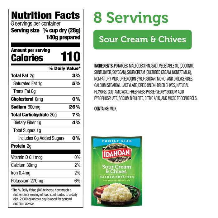 Idahoan Sour Cream & Chives Mashed Potatoes Family Size, 8 oz (Pack of (Pack of 8))