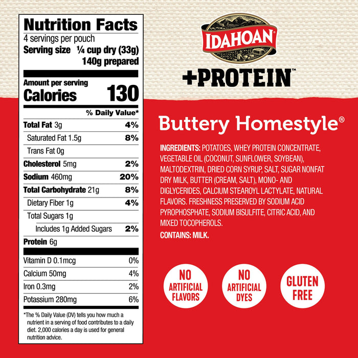 Idahoan Buttery Homestyle + Protein Mashed Potatoes, 4.6 oz (Pack of 10)