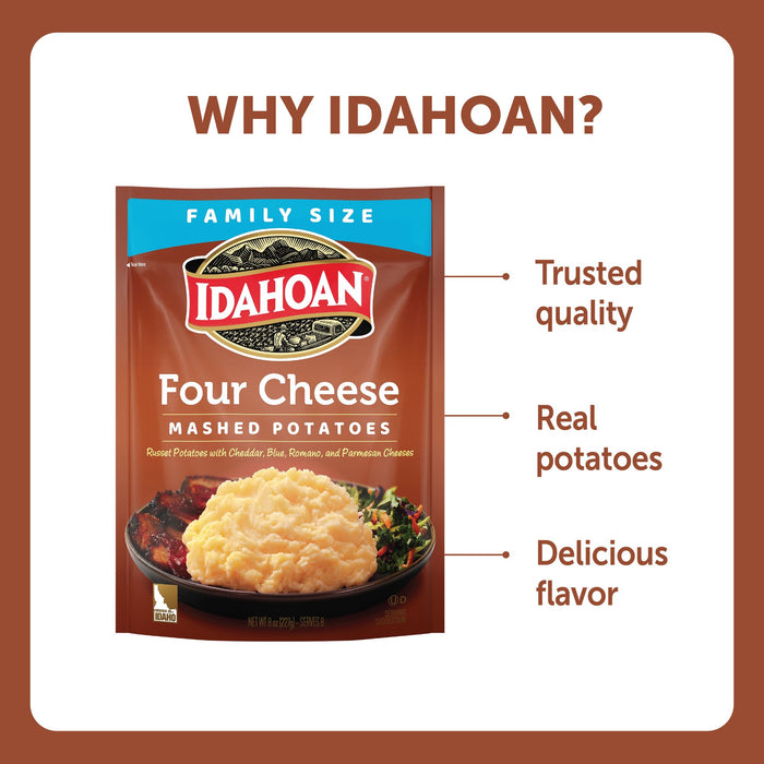 Idahoan® Four Cheese Mashed Potatoes Family Size, 8 oz (Pack of 8)