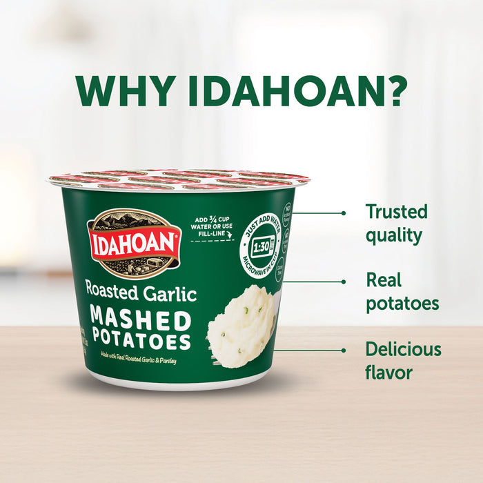 Idahoan® Roasted Garlic Mashed Potatoes Cup, 1.5 oz (4 or 24 count)