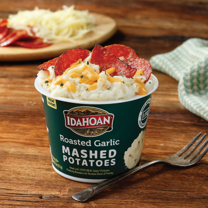 Idahoan® Roasted Garlic Mashed Potatoes Cup, 1.5 oz (4 or 24 count)