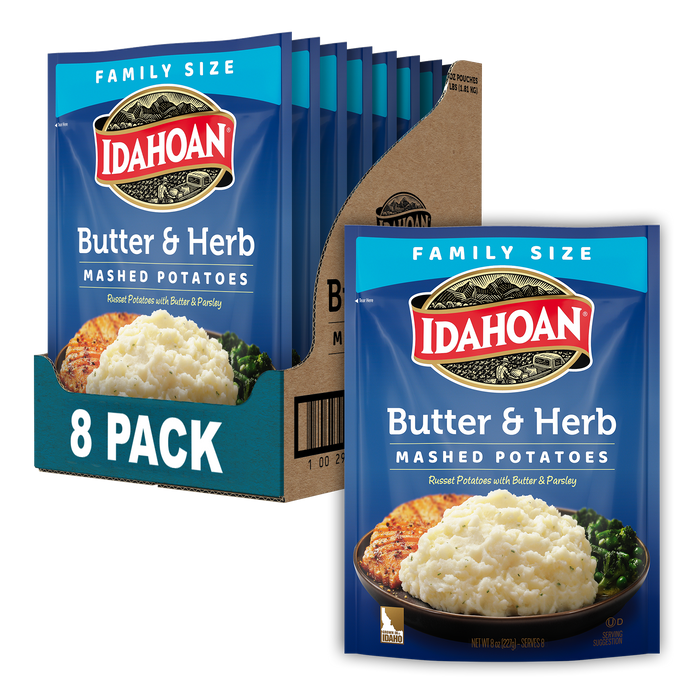 Idahoan® Butter & Herb Mashed Potatoes Family Size, 8 oz (Pack of 8)