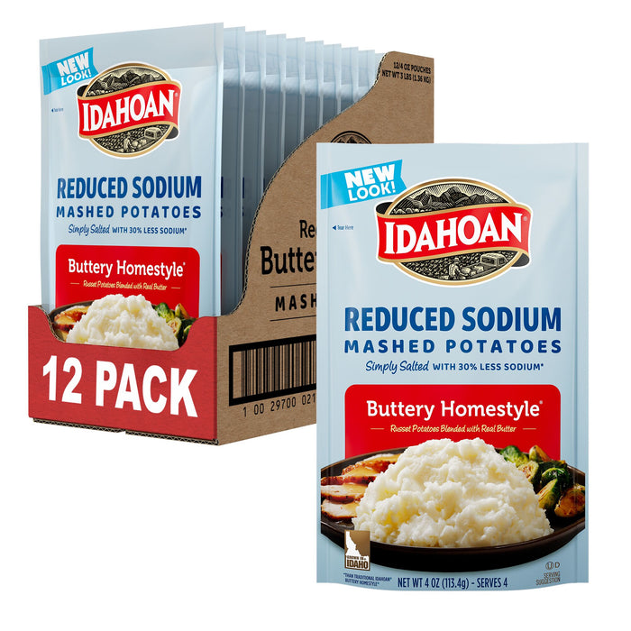 Idahoan® Buttery Homestyle® Reduced Sodium Mashed Potatoes, 4 oz (Pack of 12)