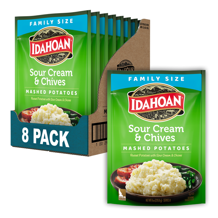 Idahoan Sour Cream & Chives Mashed Potatoes Family Size, 8 oz (Pack of 8)