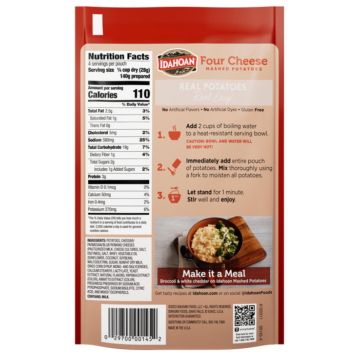 Idahoan® Four Cheese Mashed Potatoes, 4oz (Single Pouch)