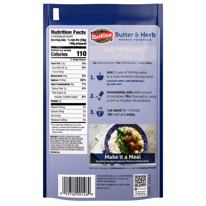 Idahoan® Butter & Herb Mashed Potatoes, 4oz (Single Pouch)