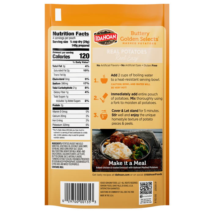 Back image of Idahoan® Buttery Golden Selects® Mashed Potatoes