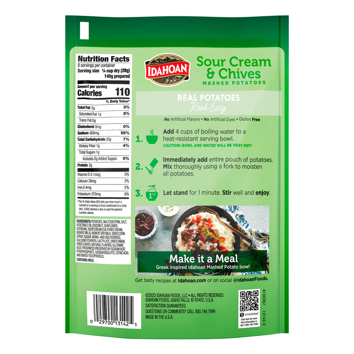 Back image of Idahoan Sour Cream & Chives Mashed Potatoes Family Size