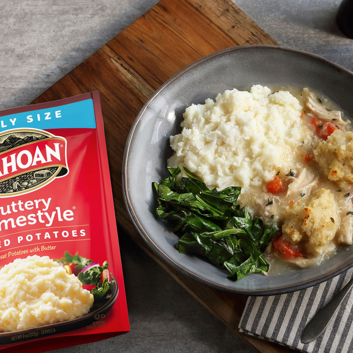 Image of cooked and plated Idahoan® Buttery Homestyle® Mashed Potatoes Family Size