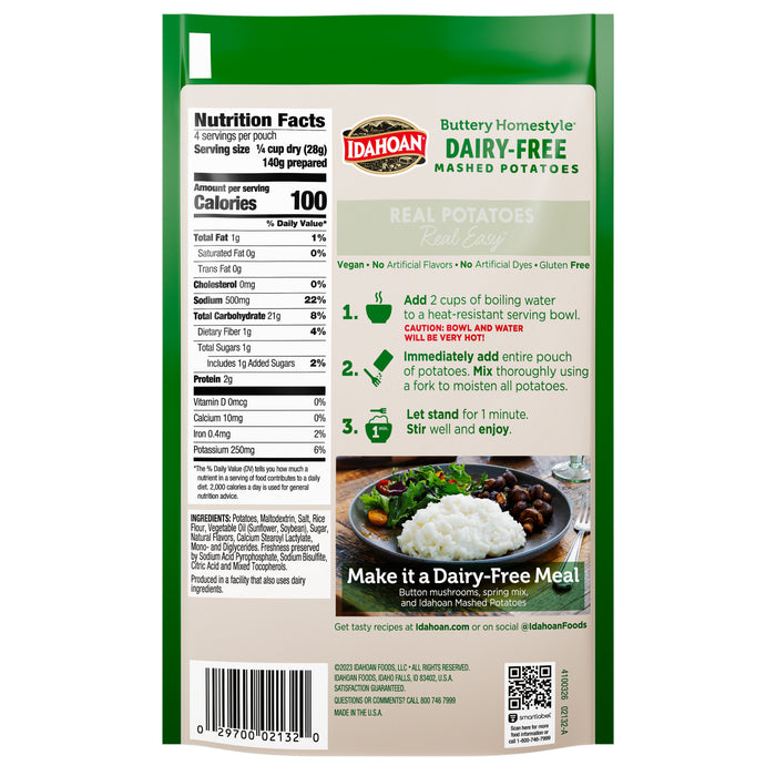 Back image of Idahoan® Dairy-Free Buttery Homestyle® Mashed Potatoes